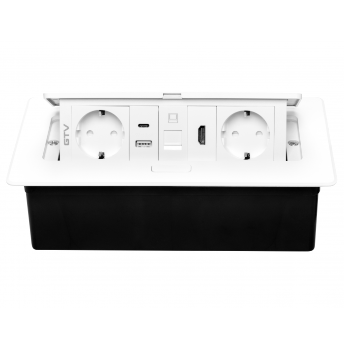 Priza incorporabila in blat Multi Soft, cu 2 prize Schuko, 2 porturi incarcare USB tip A + C, 1 port HDMI si 1 port RJ45, finisaj alb [5]