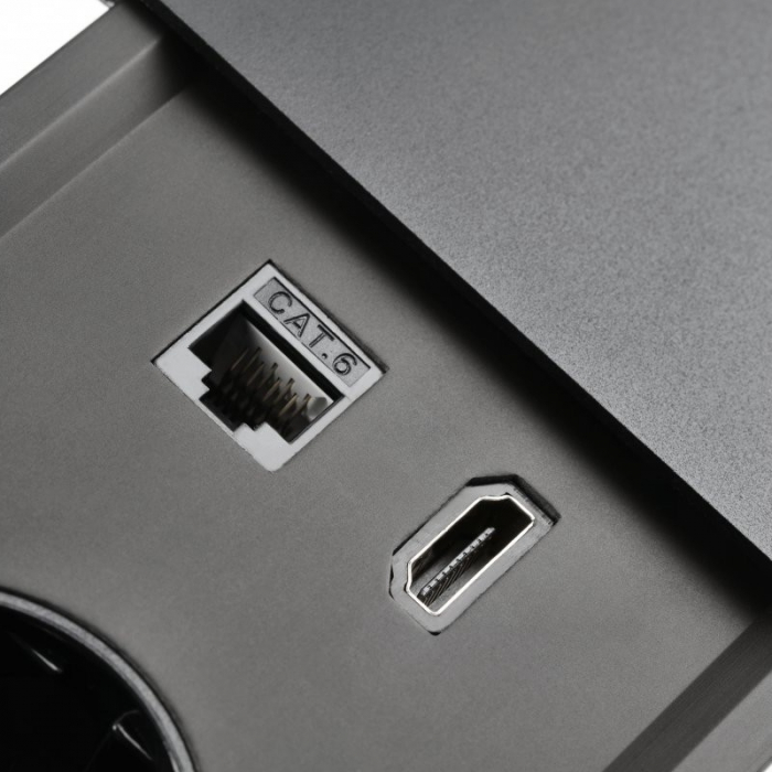 Priza incorporabila in blat Prestino, cu 2 prize Schuko, 2 porturi incarcare USB tip A + C, 1 port HDMI si 1 port RJ45, finisaj negru [5]