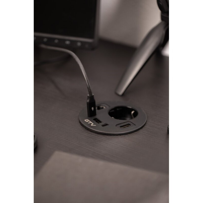 Priză încorporabilă în blat Rondo GTV, 1 priză Schuko, 1 x USB A, 2 x USB C, HDMI, RJ45, negru, D:90 mm [7]