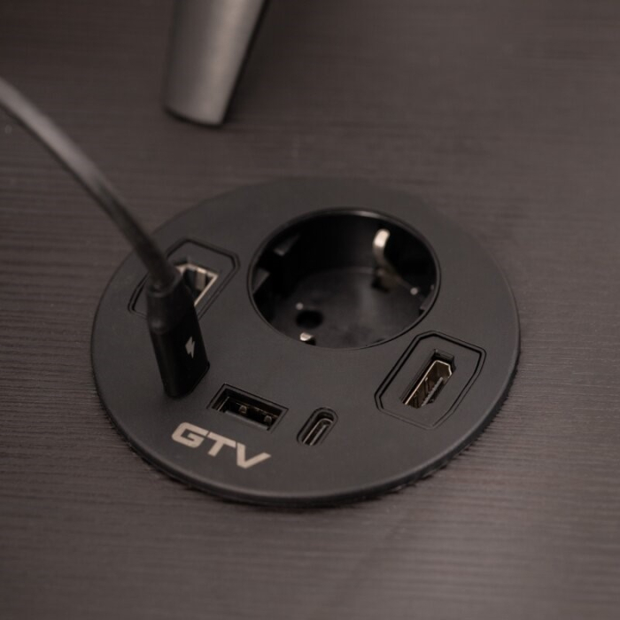 Priză încorporabilă în blat Rondo GTV, 1 priză Schuko, 1 x USB A, 2 x USB C, HDMI, RJ45, negru, D:90 mm [5]