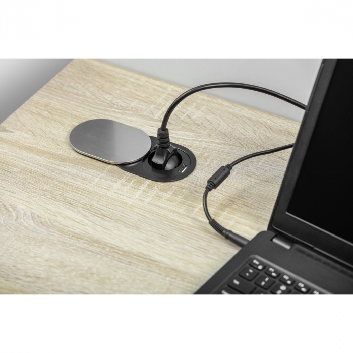 Priza incorporabila in blat Slide, cu o priza Schuko si port incarcare USB tip A, finisaj otel inoxidabil [3]