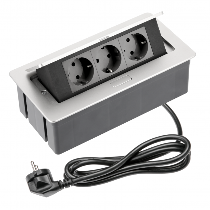 Priza incorporabila in blat Soft, cu 3 prize Schuko, finisaj aluminiu [1]