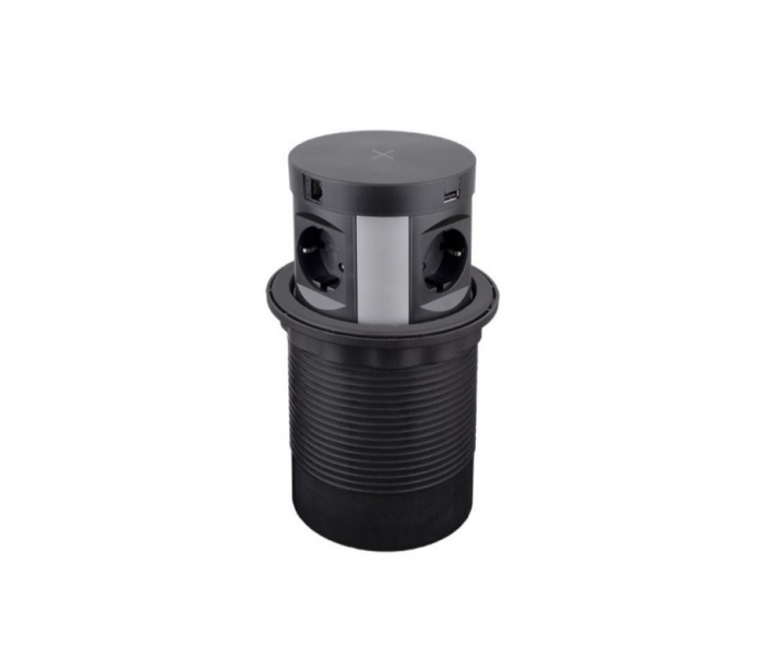 Priza incorporabila pop-up Multi Box cu 4 prize Schuko, 1 port incarcare USB tip A, 1 port incarcare USB tip C 2 porturi retea si incarcator wireless pentru telefon [2]