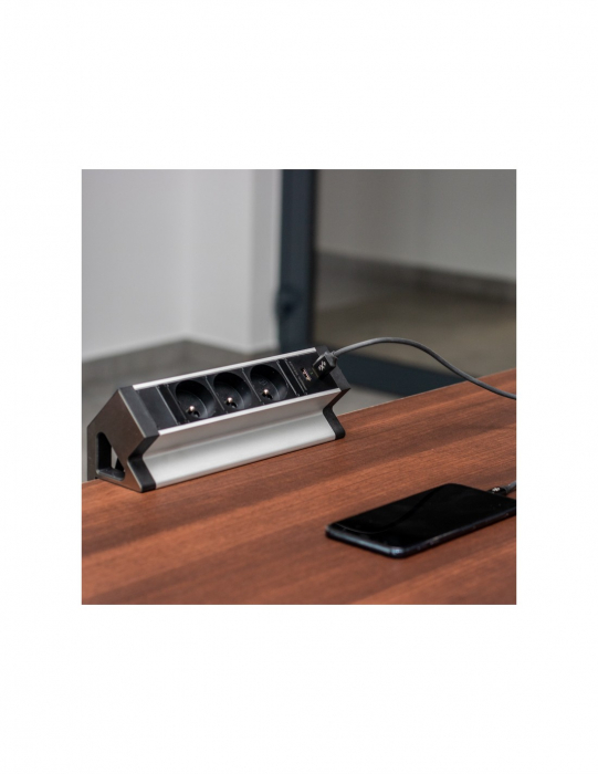 Priză pentru birou Design Light Desk Box, 3 prize Schuko, 2 x USB A, gri / negru, 244 x 81 mm [5]