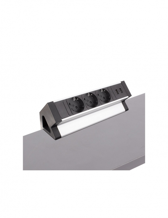 Priză pentru birou Design Light Desk Box, 3 prize Schuko, 2 x USB A, gri / negru, 244 x 81 mm [8]