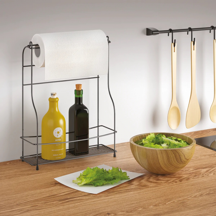 Raft pentru condimente cu suport rola de hartie Balsamico Roll Lava, negru, 33x12x42 cm [3]