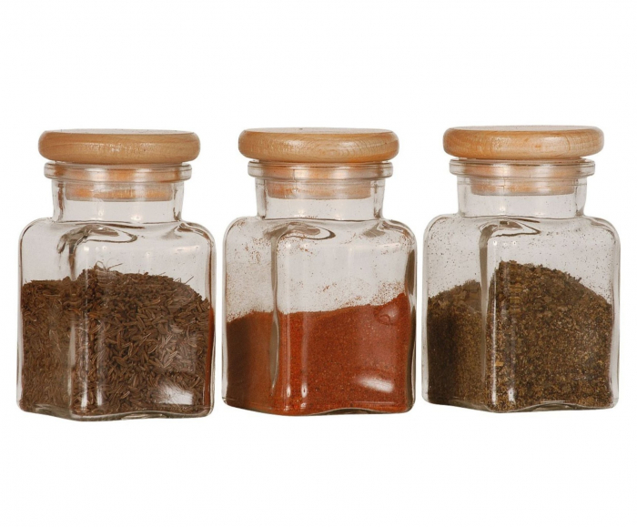 Recipient din sticla pentru condimente, cu capac din lemn, 150 ml [3]