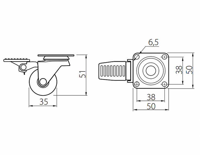 Rotila silicon cu frana, fumurie, D:35 mm [3]