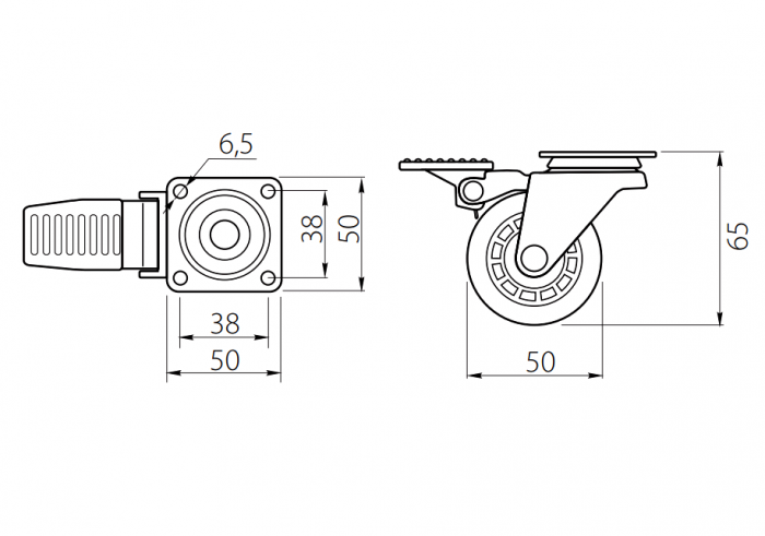 Rotila silicon cu frana, fumurie, D:50 mm [2]