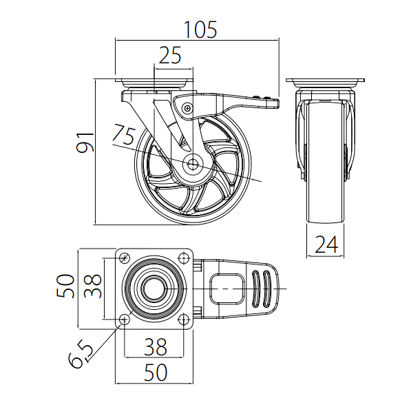 Rotila silicon cu frana, transparenta, D:75 mm [2]
