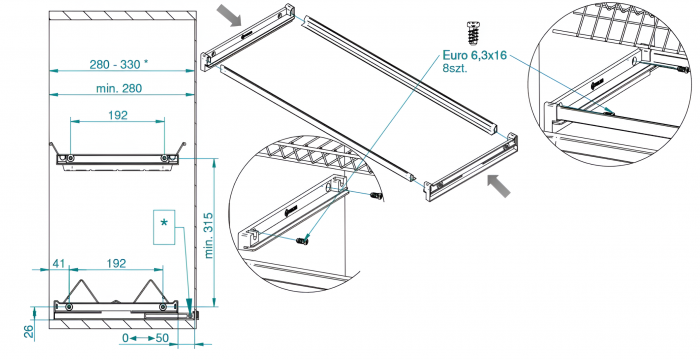 Scurgator pentru vase Variant 3, montabil in dulap de bucatarie cu dimensiune exterioara de 700 mm [5]