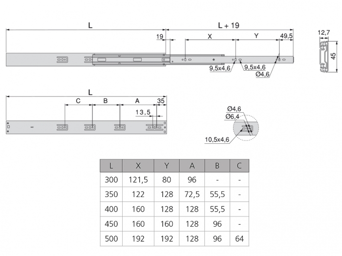 Set 2 glisiere pe bile cu amortizare si extragere totala 450 mm [4]
