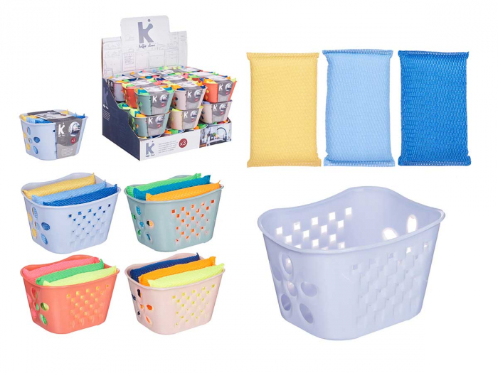 Set 3 bureti curatare cu suport plastic, albastru [3]