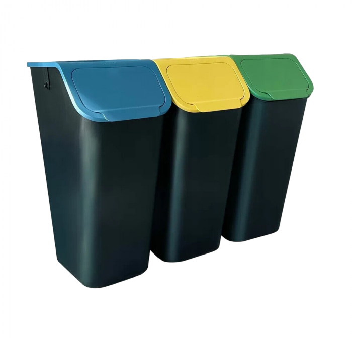Set 3 cosuri reciclare gunoi Bini, fara manere, cu capace colorate, [2]
