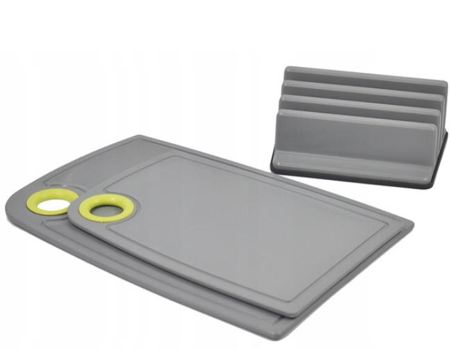 Set 3 tocatoare din plastic antiderapante S, M, L, cu suport, gri [2]