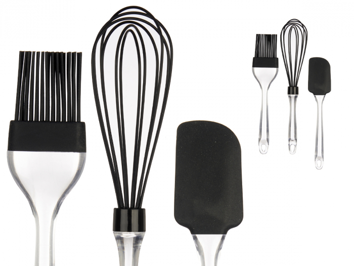 Set 3 ustensile de bucatarie din silicon cu maner de plastic, negru/transparnet [2]