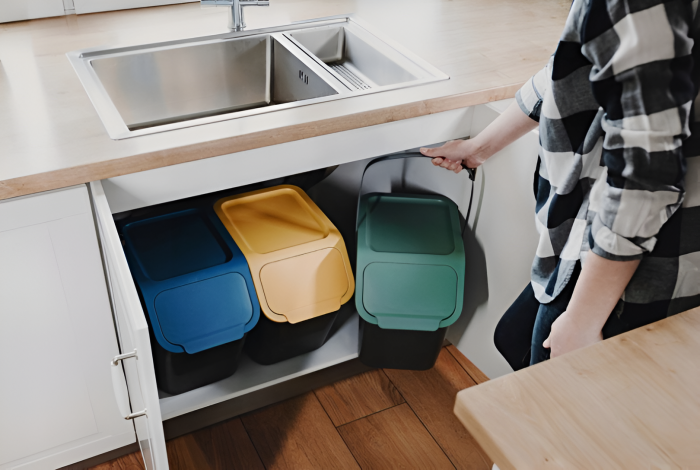 Set 4 cosuri reciclare gunoi Bini, cu manere si capace colorate [6]