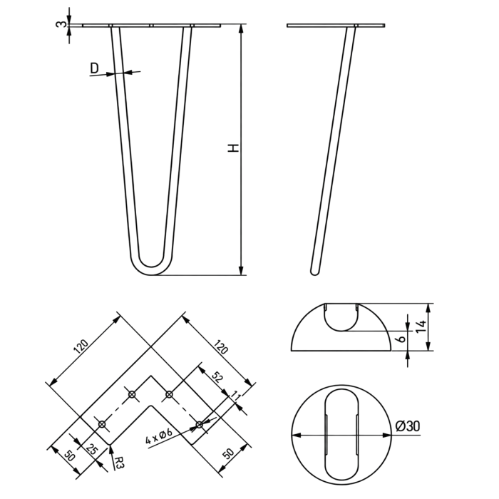 Set 4 picioare pentru masă ARTO GTV, negru mat, H: 304 mm [4]