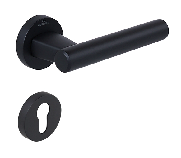 Set maner usa cu cilindru Fugi Smooth, cu rozeta rotunda, finisaj negru mat CB [1]