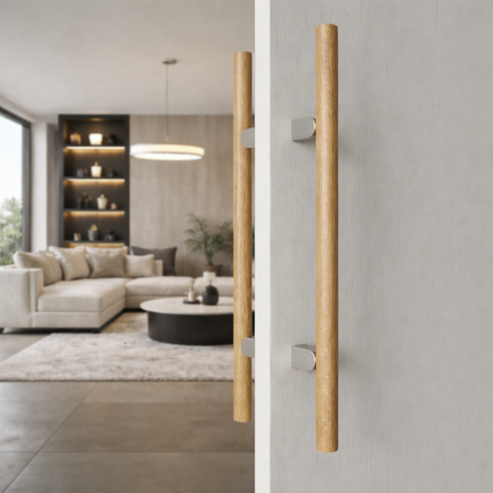 Set manere spatiale double Kumo Wood Big, finisaj stejar / otel inoxidabil, L:610 mm [4]