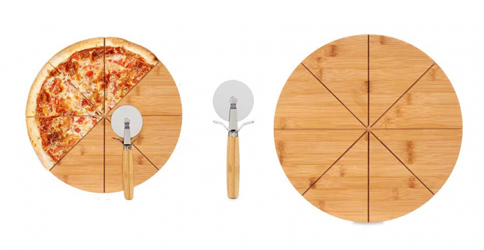 Set platou bambus si cutit pizza [3]