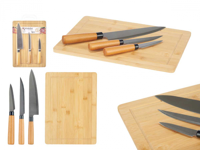 Set platou din bambus cu 3 cutite pentru branza [3]
