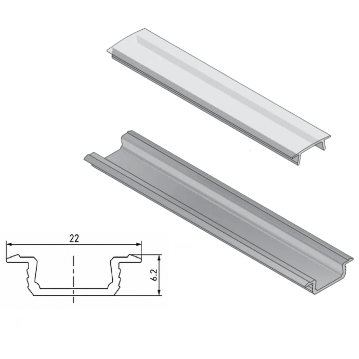 Set profil LED încastrat Glax GTV, negru mat, cu guler lateral și dispersor alb mat, 2 m [2]