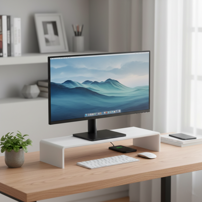 Suport din bambus pentru monitor Elaro Tip 1, finisaj alb, 60x20x13 cm [4]