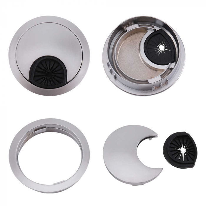 Suport doza trecere cablu metalica cu peri de cauciuc, finisaj aluminiu, Ø:70 mm [2]