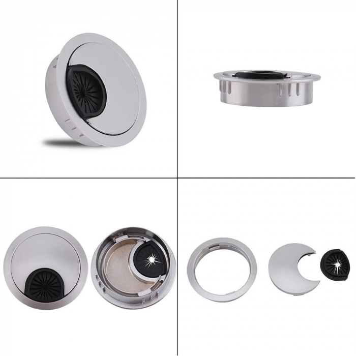 Suport doza trecere cablu metalica cu peri de cauciuc, finisaj crom lucios, Ø:70 mm [3]