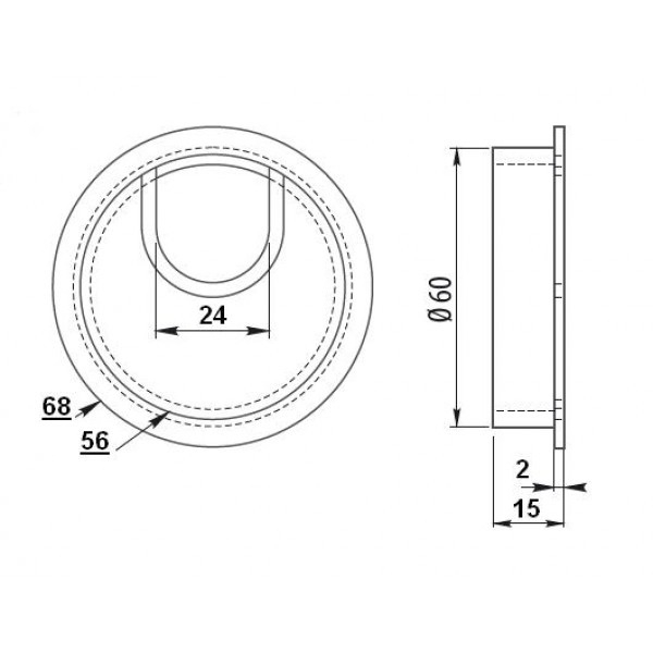 Suport doza trecere cablu metalica, finisaj nichel satin, cu perii Ø60 mm [2]