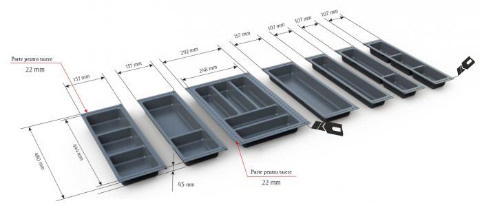Suport modular organizare tacamuri, cu un compartiment, antracit, 157x480 mm [8]