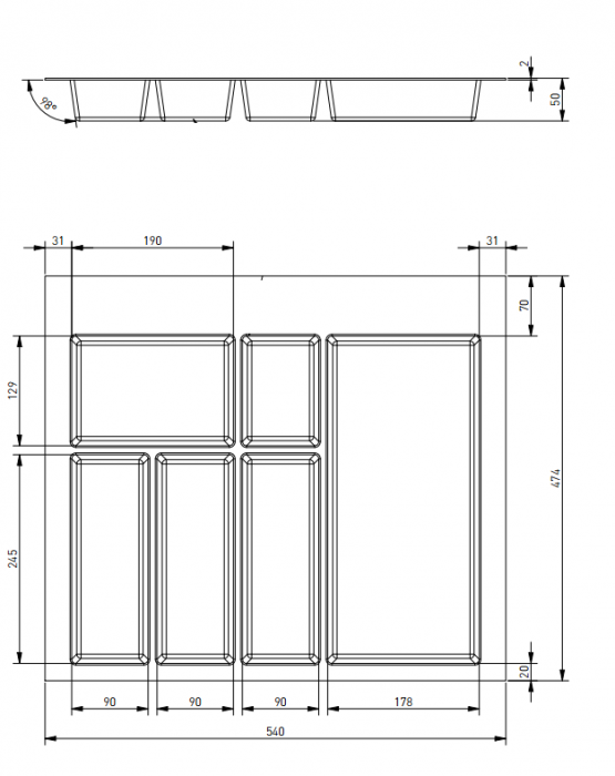 Suport organizare tacamuri Axispace, alb, pentru latime exterioara corp 600 mm, montabil in sertar de bucatarie [2]