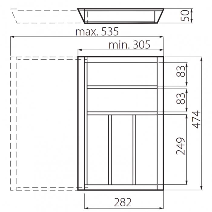 Suport organizare tacamuri Customi, extensibil 400-600 mm, pentru latime exterioara corp 500 mm, fag [7]