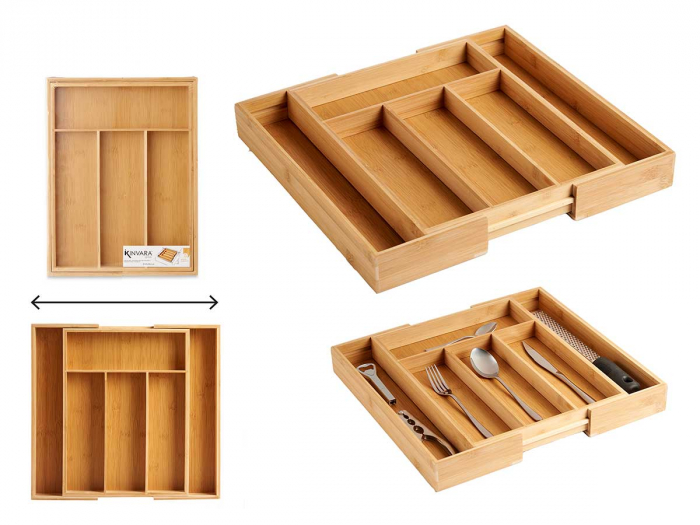 Suport organizare tacamuri, extensibil pe latime de la 290 mm la 410 mm, din bambus [10]