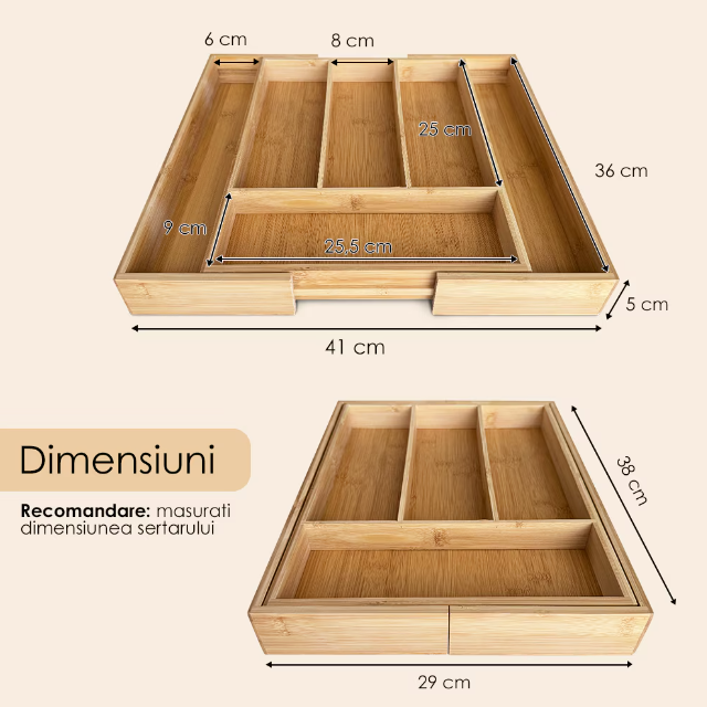 Suport organizare tacamuri, extensibil pe latime de la 290 mm la 410 mm, din bambus [7]