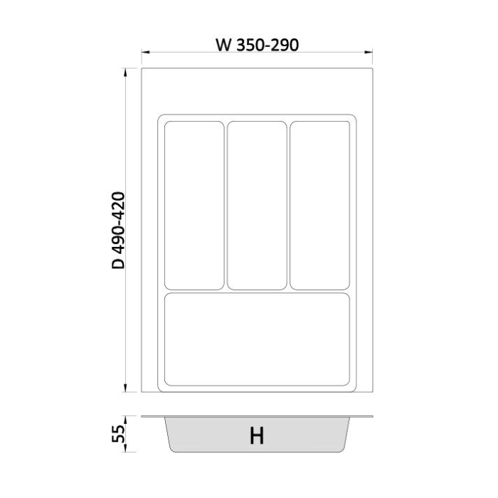 Suport organizare tacamuri Max, alb, pentru latime exterioara corp 400 mm, montabil in sertar de bucatarie, 490x350 mm [3]