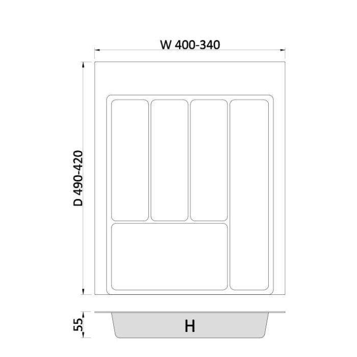 Suport organizare tacamuri Max, gri grafit, pentru latime exterioara corp 450 mm, montabil in sertar de bucatarie, 490x400 mm [3]