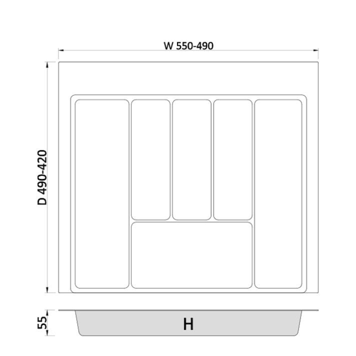 Suport organizare tacamuri Max, gri grafit, pentru latime exterioara corp 600 mm, montabil in sertar de bucatarie, 490x550 mm [3]