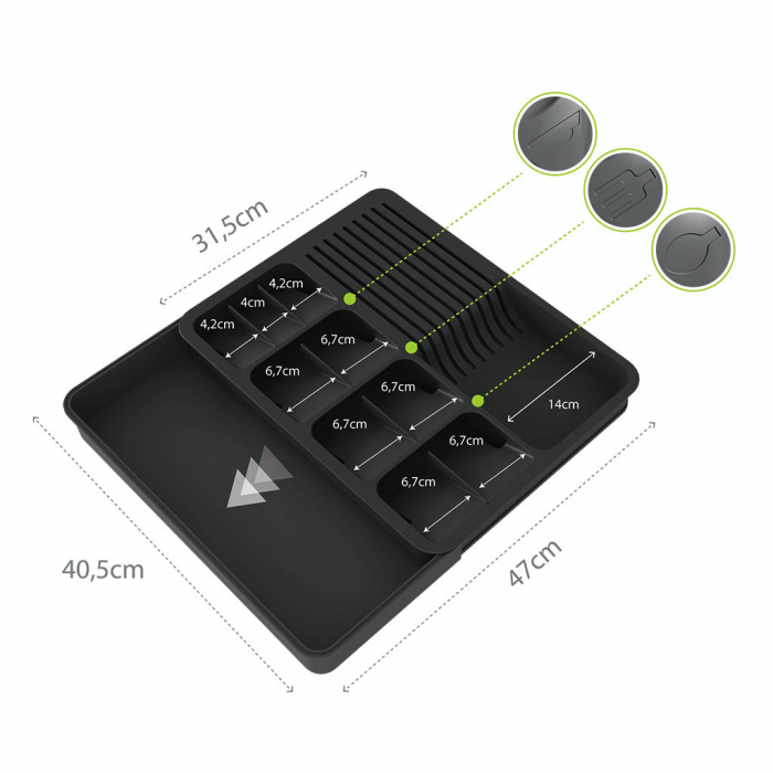 Suport organizare tacamuri si cutite, extensibil pe latime de la 315 la 470 mm, antracit [3]
