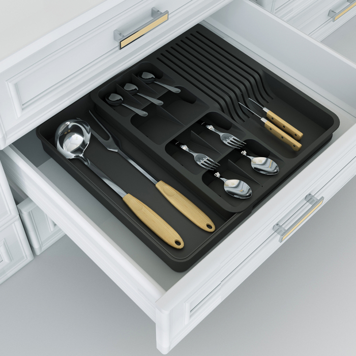 Suport organizare tacamuri si cutite, extensibil pe latime de la 315 la 470 mm, gri deschis [2]