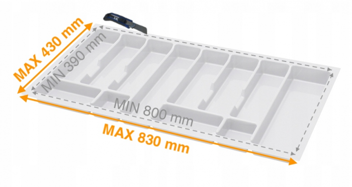 Suport organizare tacamuri Uni, alb, pentru latime exterioara corp 900 mm, montabil in sertar de bucatarie, 830x430 mm [5]