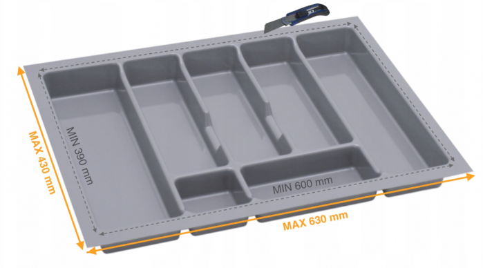 Suport organizare tacamuri Uni, gri metalizat, pentru latime exterioara corp 700 mm, montabil in sertar de bucatarie, 630x430 mm [6]