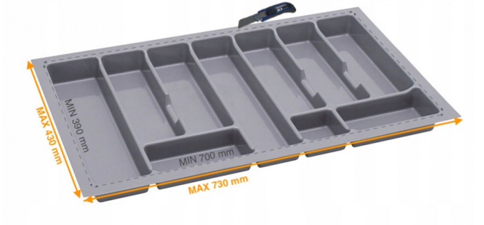 Suport organizare tacamuri Uni, gri metalizat, pentru latime exterioara corp 800 mm, montabil in sertar de bucatarie, 730x430 mm [5]