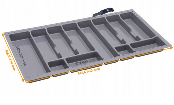 Suport organizare tacamuri Uni, gri metalizat, pentru latime exterioara corp 900 mm, montabil in sertar de bucatarie, 830x430 mm [5]