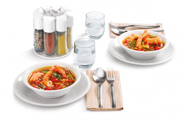 Suport pentru condimente carusel Spice 8 cu 8 recipiente din sticla cu capace albe [2]