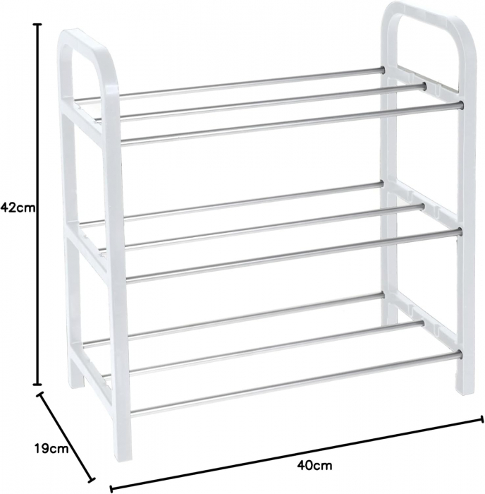 Suport pentru pantofi cu 3 rafturi, alb, 40x19x42 cm [3]