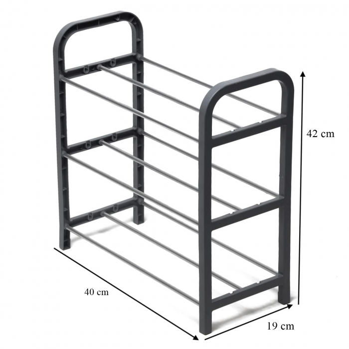 Suport pentru pantofi cu 3 rafturi, negru, 40x19x42 cm [3]