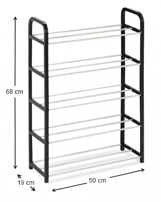 Suport pentru pantofi cu 5 rafturi, gri, 50x19x68 cm [4]