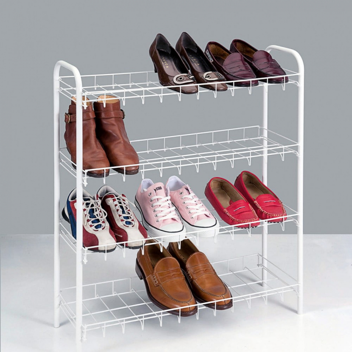 Suport, raft pentru pantofi cu 4 etaje, alb, 64x23x80 cm [2]